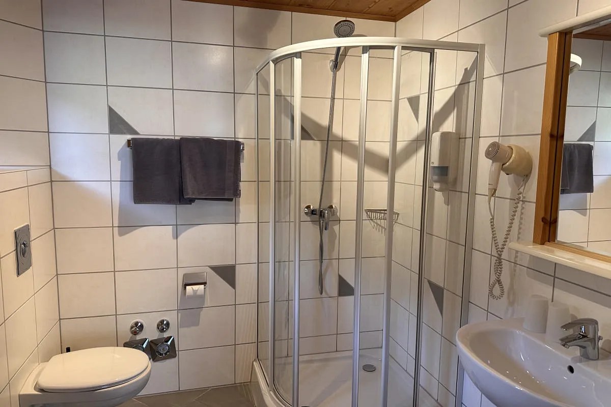 Modernes Badezimmer mit Dusche und Waschbecken